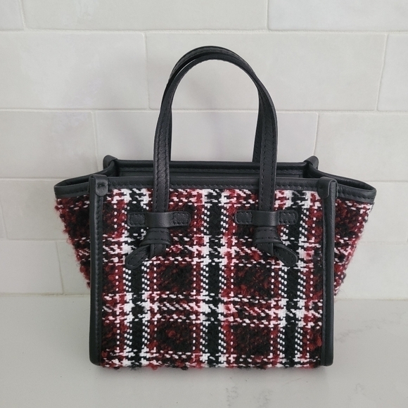 Gianni Chiarini Handbags - Gianni Chiarini Miss Marcella Mini Tweed Plaid Tote Satchel Purse Bag Red Black